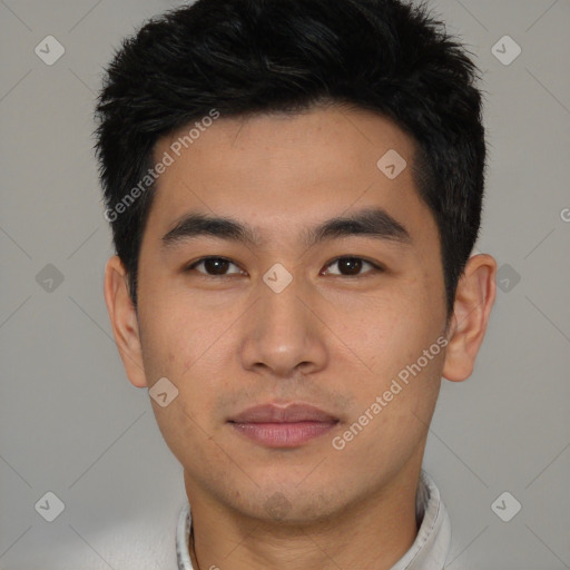 Neutral asian young-adult male with short  black hair and brown eyes