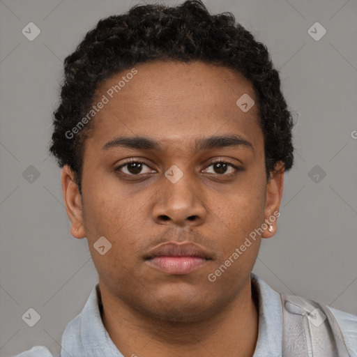 Neutral black young-adult male with short  brown hair and brown eyes