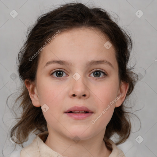 Neutral white child female with medium  brown hair and brown eyes