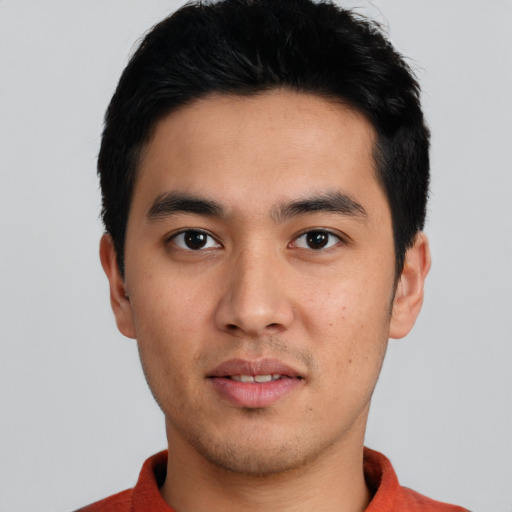 Neutral asian young-adult male with short  black hair and brown eyes