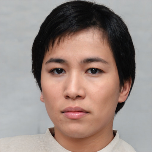 Neutral asian young-adult male with short  black hair and brown eyes