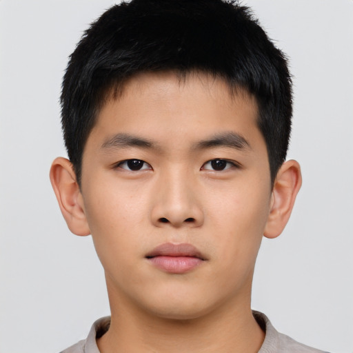 Neutral asian young-adult male with short  brown hair and brown eyes