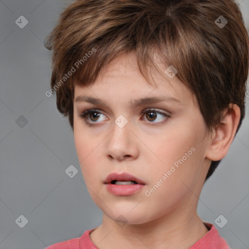 Neutral white child female with short  brown hair and brown eyes