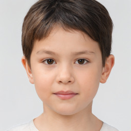 Neutral white child female with short  brown hair and brown eyes