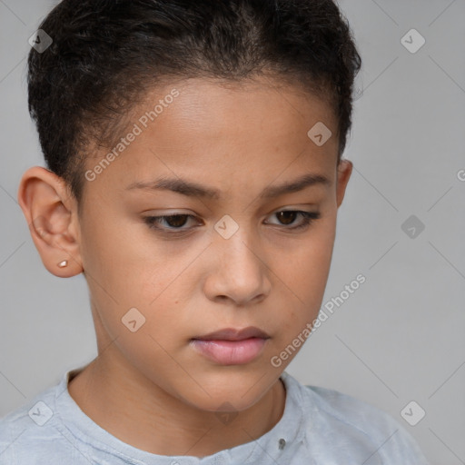 Neutral white child female with short  brown hair and brown eyes