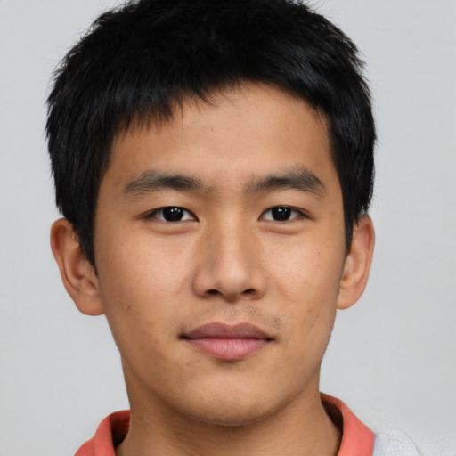 Neutral asian young-adult male with short  brown hair and brown eyes