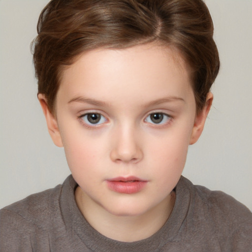 Neutral white child female with short  brown hair and brown eyes