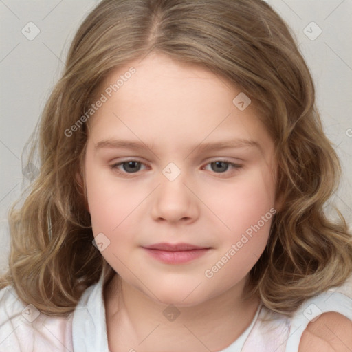 Neutral white child female with medium  brown hair and brown eyes