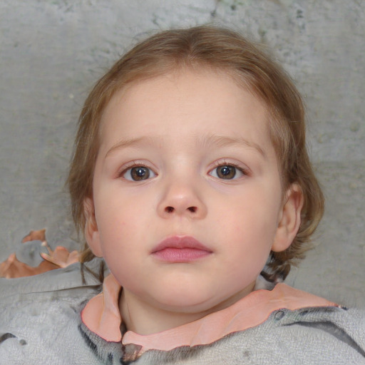 Neutral white child female with medium  brown hair and blue eyes