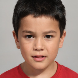 Joyful white child male with short  brown hair and brown eyes