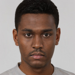 Neutral black young-adult male with short  brown hair and brown eyes