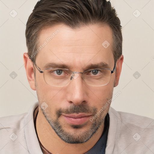 Neutral white adult male with short  brown hair and brown eyes