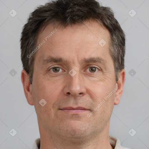 Neutral white adult male with short  brown hair and brown eyes