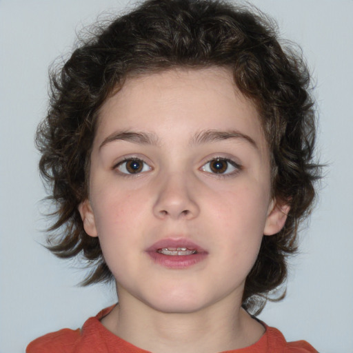 Neutral white child female with medium  brown hair and brown eyes