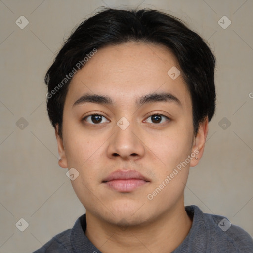 Neutral asian young-adult male with short  black hair and brown eyes