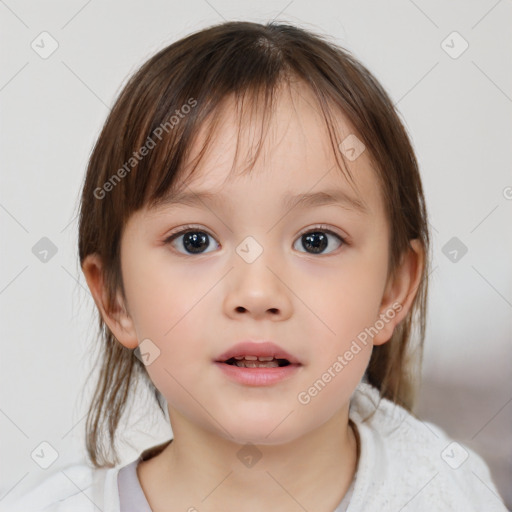 Neutral white child female with medium  brown hair and brown eyes