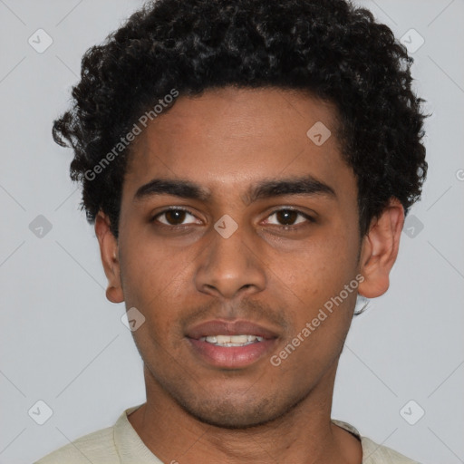 Neutral black young-adult male with short  brown hair and brown eyes