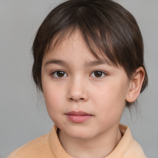 Neutral white child female with medium  brown hair and brown eyes