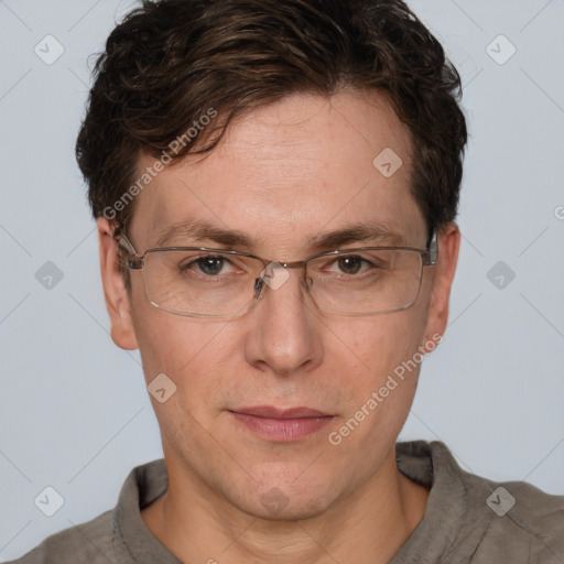 Neutral white adult male with short  brown hair and brown eyes