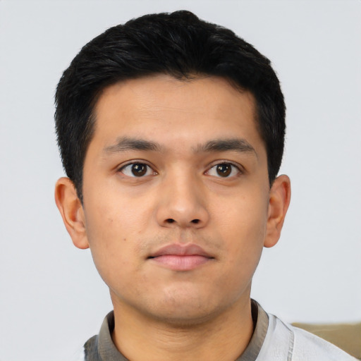 Neutral asian young-adult male with short  black hair and brown eyes
