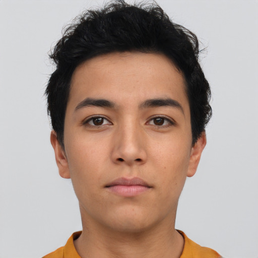 Neutral asian young-adult male with short  black hair and brown eyes