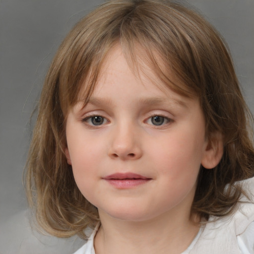 Neutral white child female with medium  brown hair and brown eyes