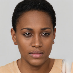 Neutral black young-adult female with short  brown hair and brown eyes