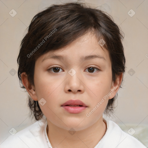 Neutral white child female with medium  brown hair and brown eyes