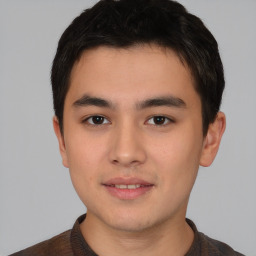 Neutral asian young-adult male with short  brown hair and brown eyes