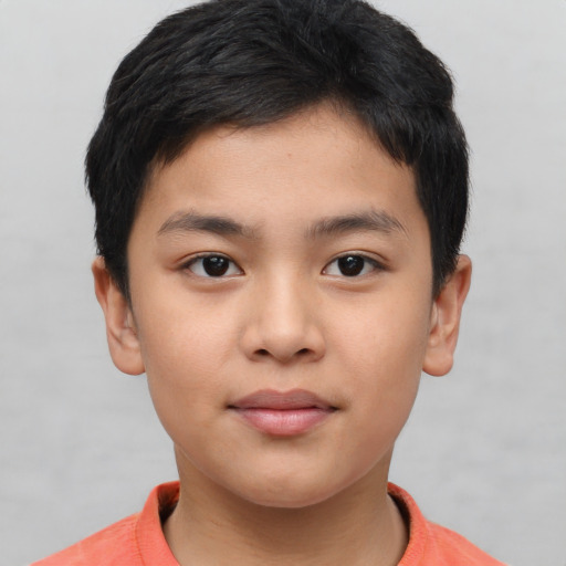 Neutral asian child male with short  brown hair and brown eyes