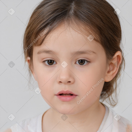 Neutral white child female with medium  brown hair and brown eyes