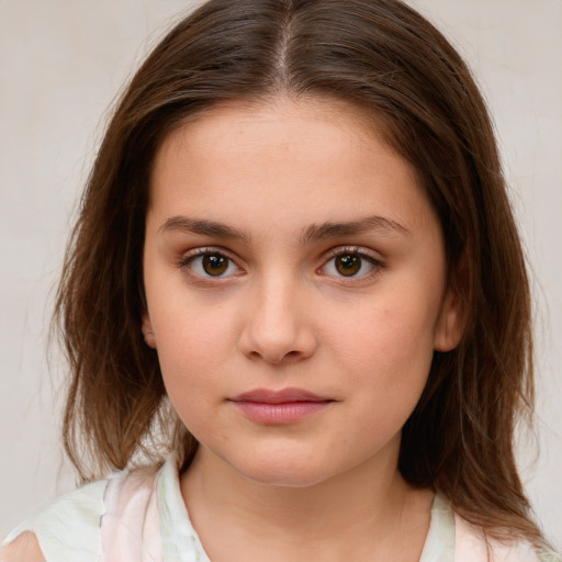 Neutral white child female with medium  brown hair and brown eyes