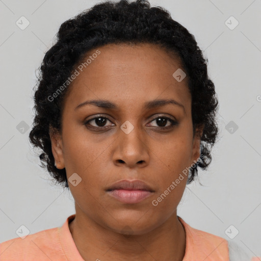 Neutral black young-adult female with short  brown hair and brown eyes