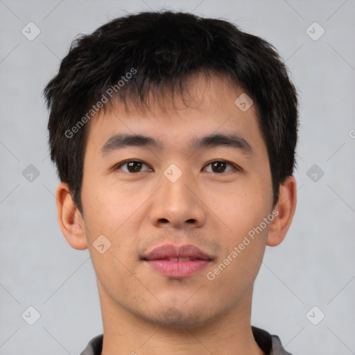 Neutral asian young-adult male with short  brown hair and brown eyes