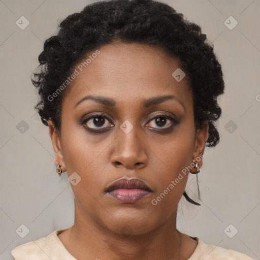 Neutral black young-adult female with short  brown hair and brown eyes