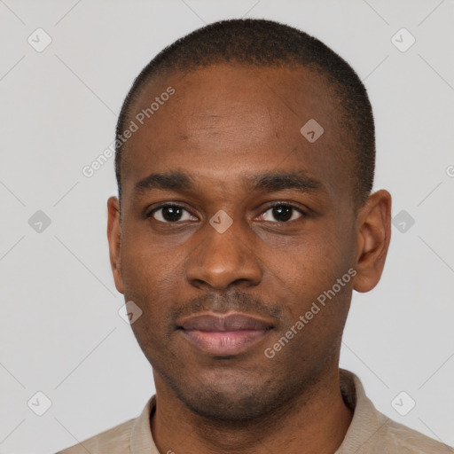 Neutral black young-adult male with short  brown hair and brown eyes