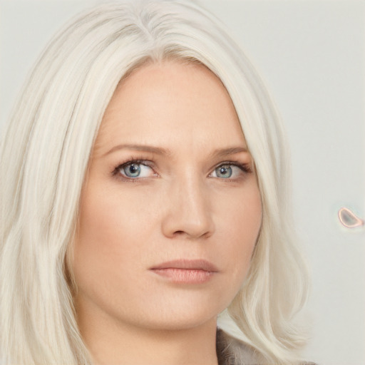 Neutral white young-adult female with long  blond hair and blue eyes