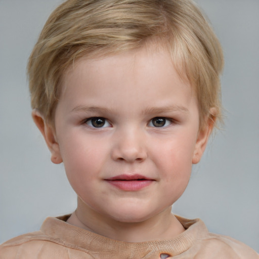 Neutral white child female with short  brown hair and grey eyes