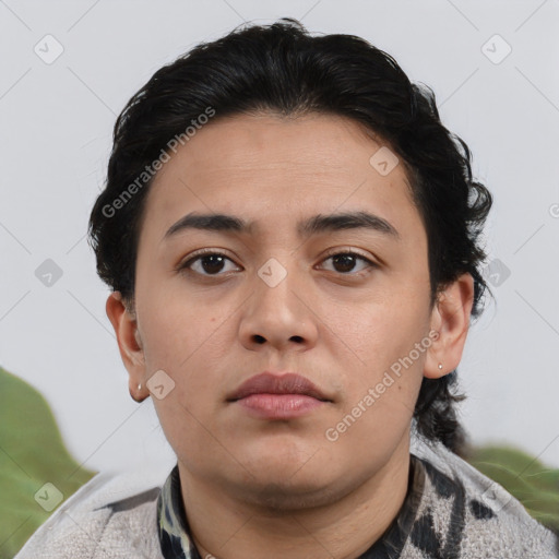 Neutral asian young-adult male with short  brown hair and brown eyes