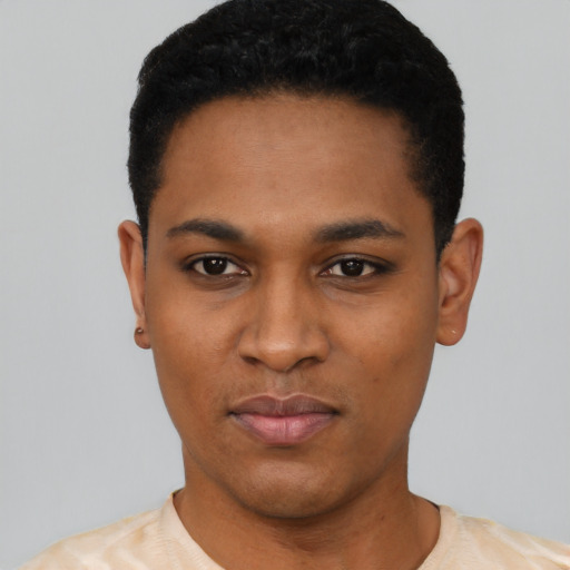 Neutral latino young-adult female with short  black hair and brown eyes