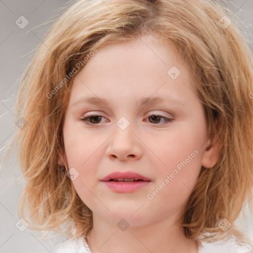 Neutral white child female with medium  brown hair and brown eyes