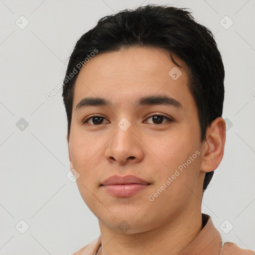 Neutral asian young-adult male with short  black hair and brown eyes