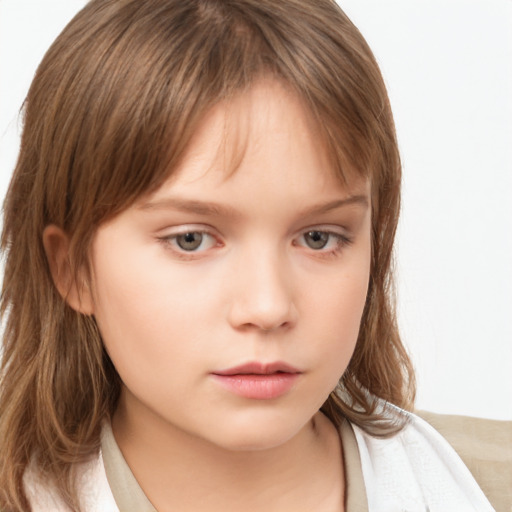 Neutral white child female with medium  brown hair and brown eyes