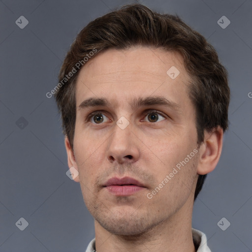 Neutral white adult male with short  brown hair and brown eyes