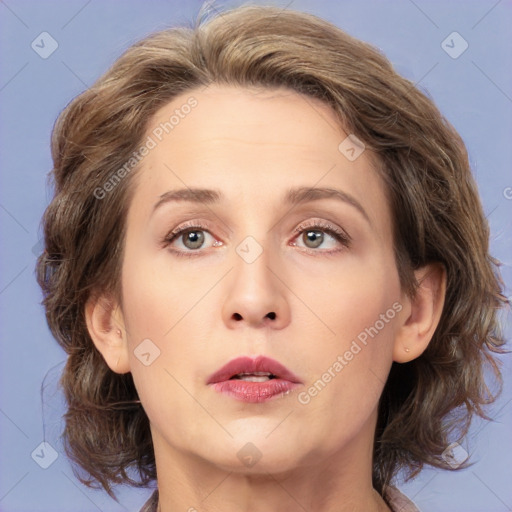 Neutral white adult female with medium  brown hair and brown eyes