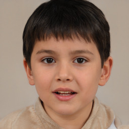 Joyful white child male with short  brown hair and brown eyes