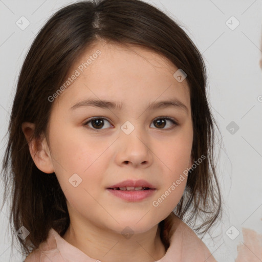 Neutral white child female with medium  brown hair and brown eyes