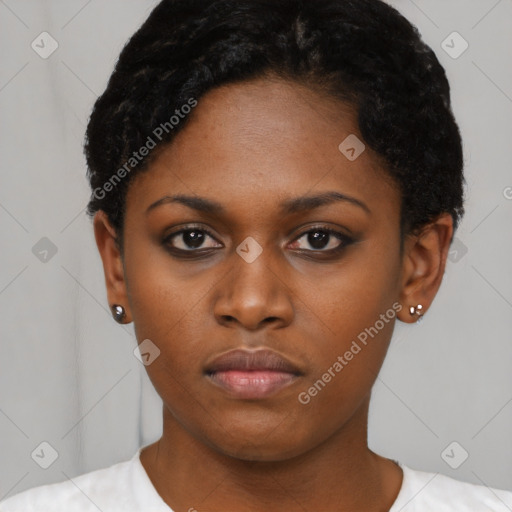 Neutral asian young-adult female with short  black hair and brown eyes