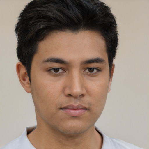 Neutral asian young-adult male with short  brown hair and brown eyes
