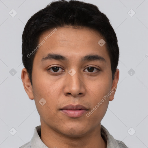 Neutral asian young-adult male with short  brown hair and brown eyes